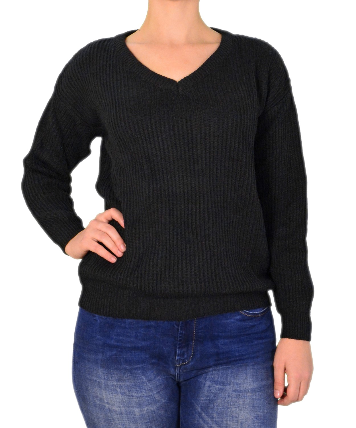 Γυναικείο μακρυμάνικο πλεκτό μπλουζάκι μαύρο 30196C